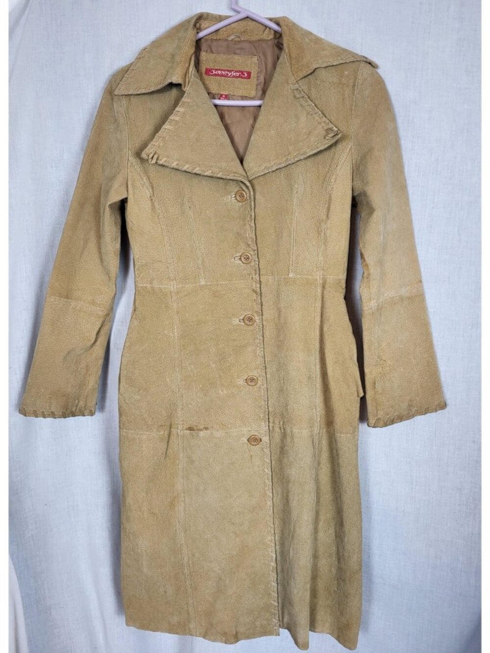 Vtg Western Jacket Duster Coat Leather Native American M Fitted Tan Winter